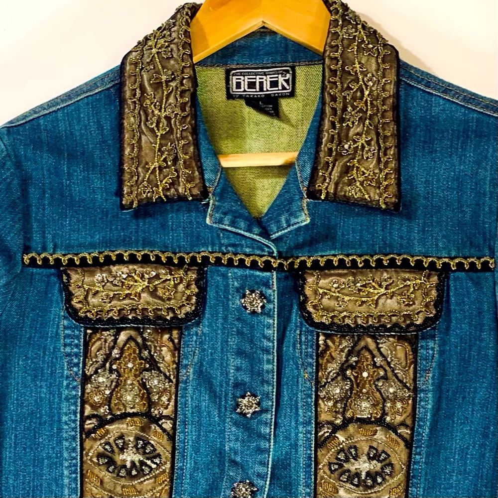 BERECK -Jean Jacket with embroidery  & embellishments in Black & Gold Brocade